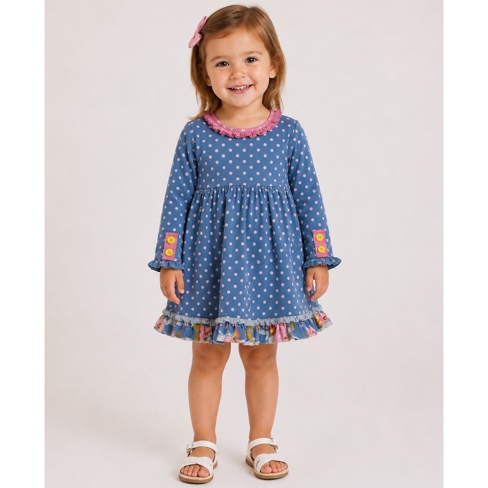 Matilda Jane Baby Girls 12/18 M pink striped blue polka dots long sleeve dress